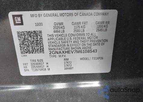 2021 Chevrolet Equinox Fwd Ls z USA, uszkodzony, nr VIN 2GNAXHEV7M6108543